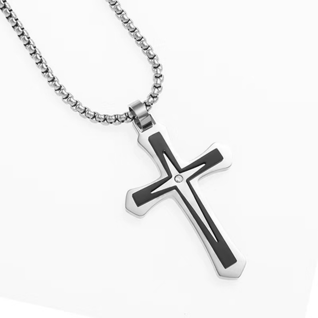 Single diamond cross black (with chain)