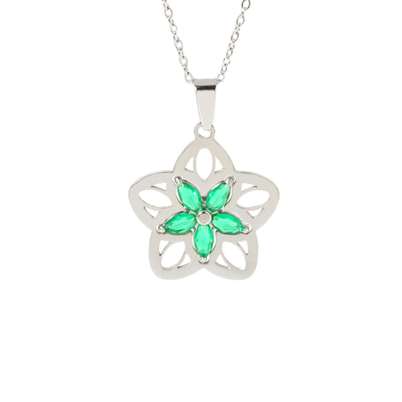 N0324 steel color flower shaped necklace