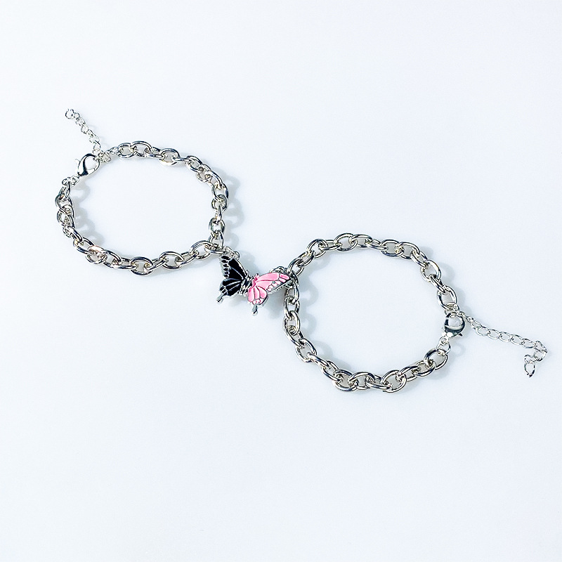 (steel color) o-shaped chain [black butterfly   pink butterfly]