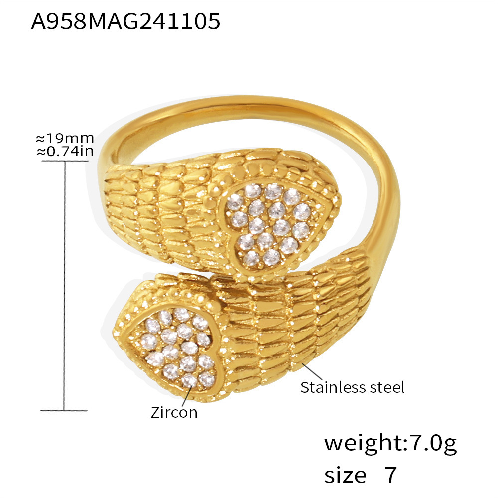 A958-gold love with white zircon ring