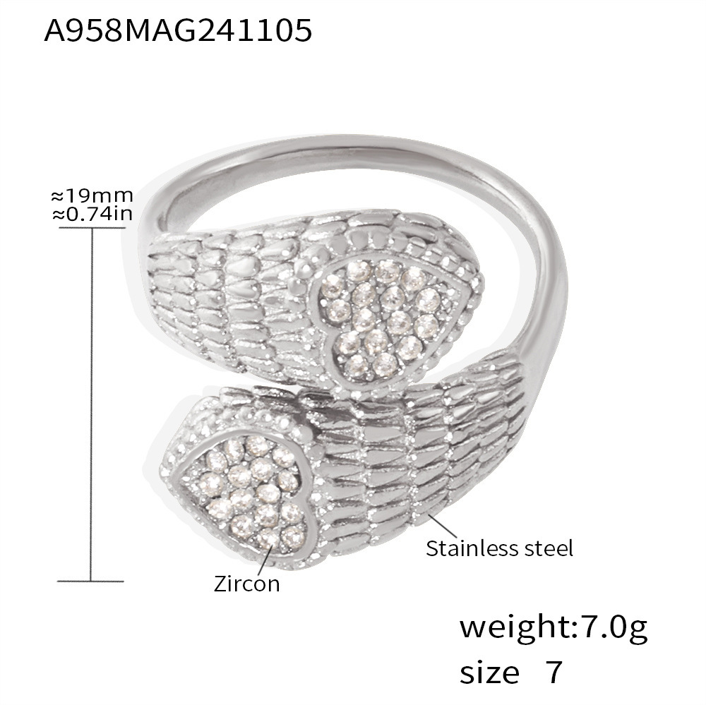 A958-steel color love with white zircon ring