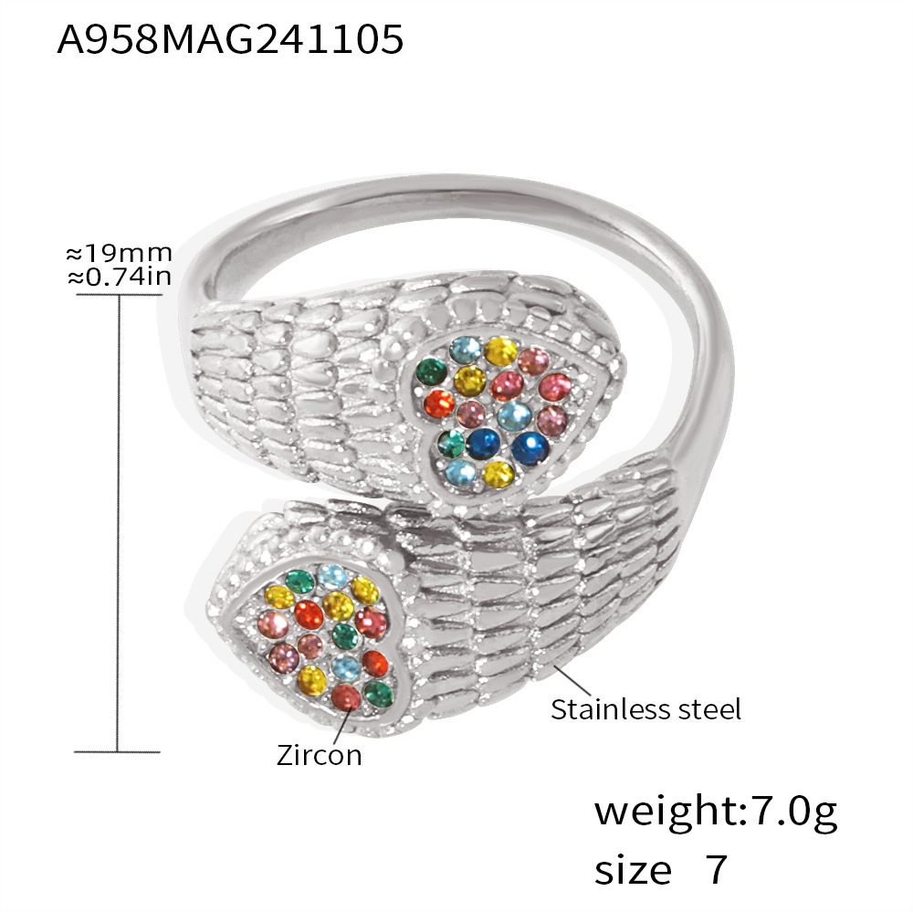 A958-steel color love set with colored zircon ring