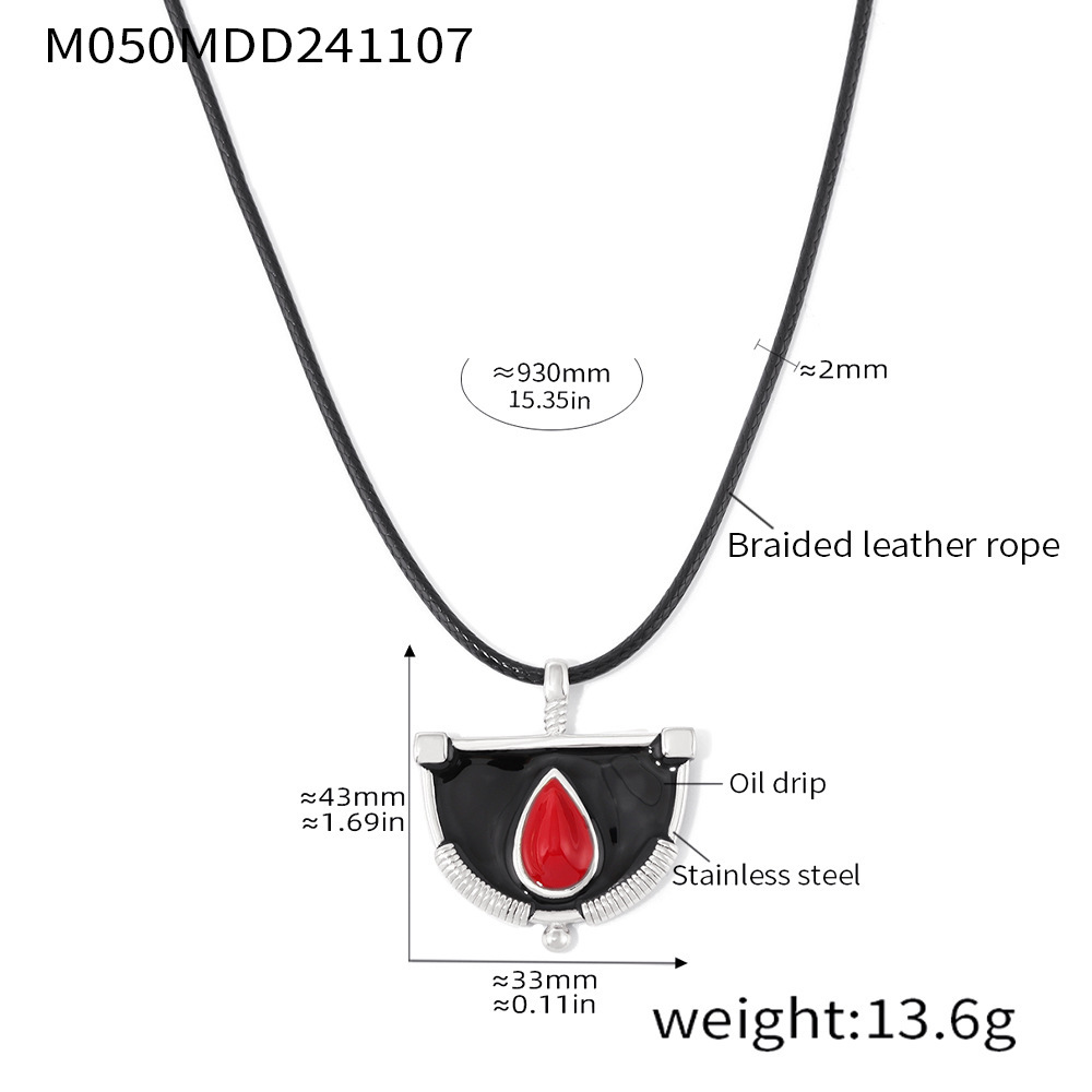 M050-steel color leather rope sweater chain