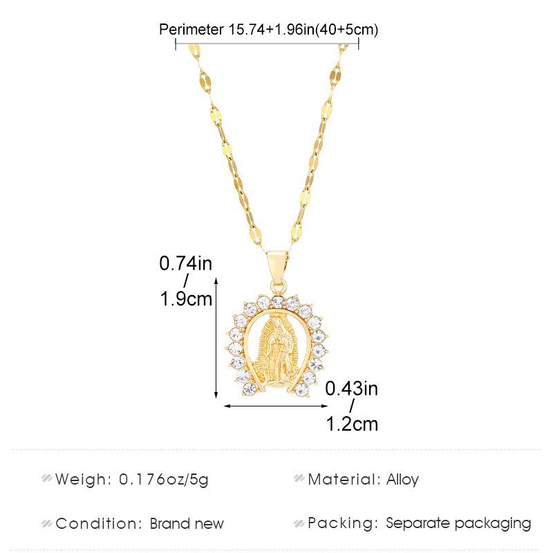 Semi-oval virgin mary necklace