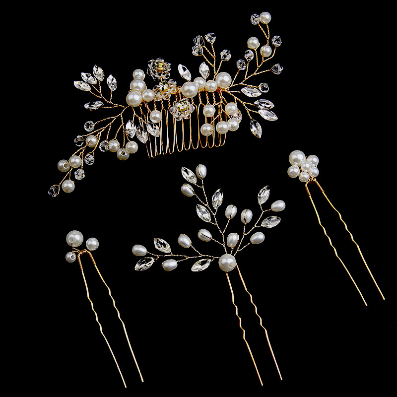 Gold hair comb set of four