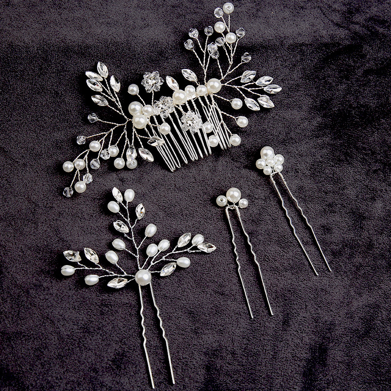 Silver hair comb set of four