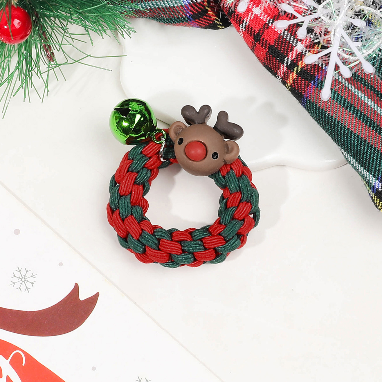 Christmas bell braided hair tie-elk