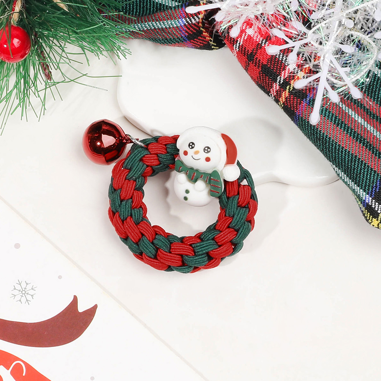 Christmas bell braided hair tie-snowman