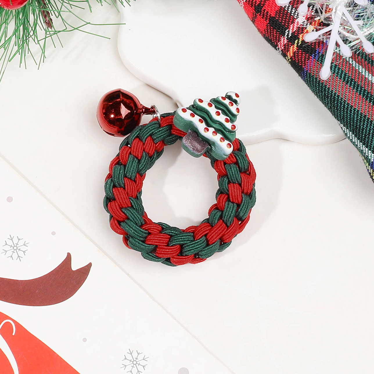 Christmas bell braided hair tie-bone fishbone pine