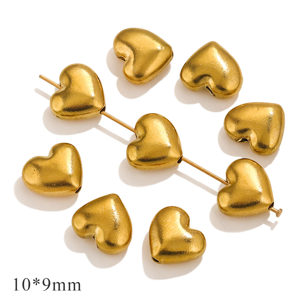 Glossy straight hole heart-gold