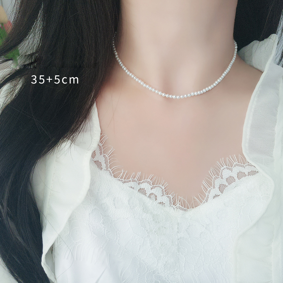 Stacked pearl necklace35x5cm