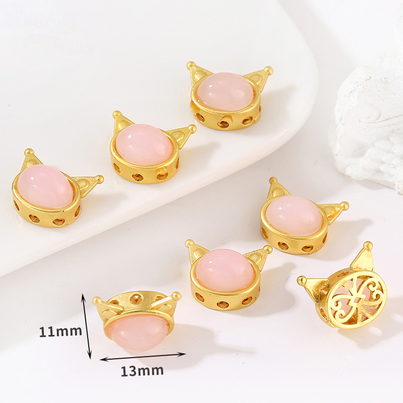 9 pink jade cat head spacer beads 11*13mm