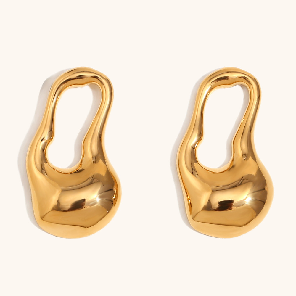 Irregular hollow water drop stud earrings-gold