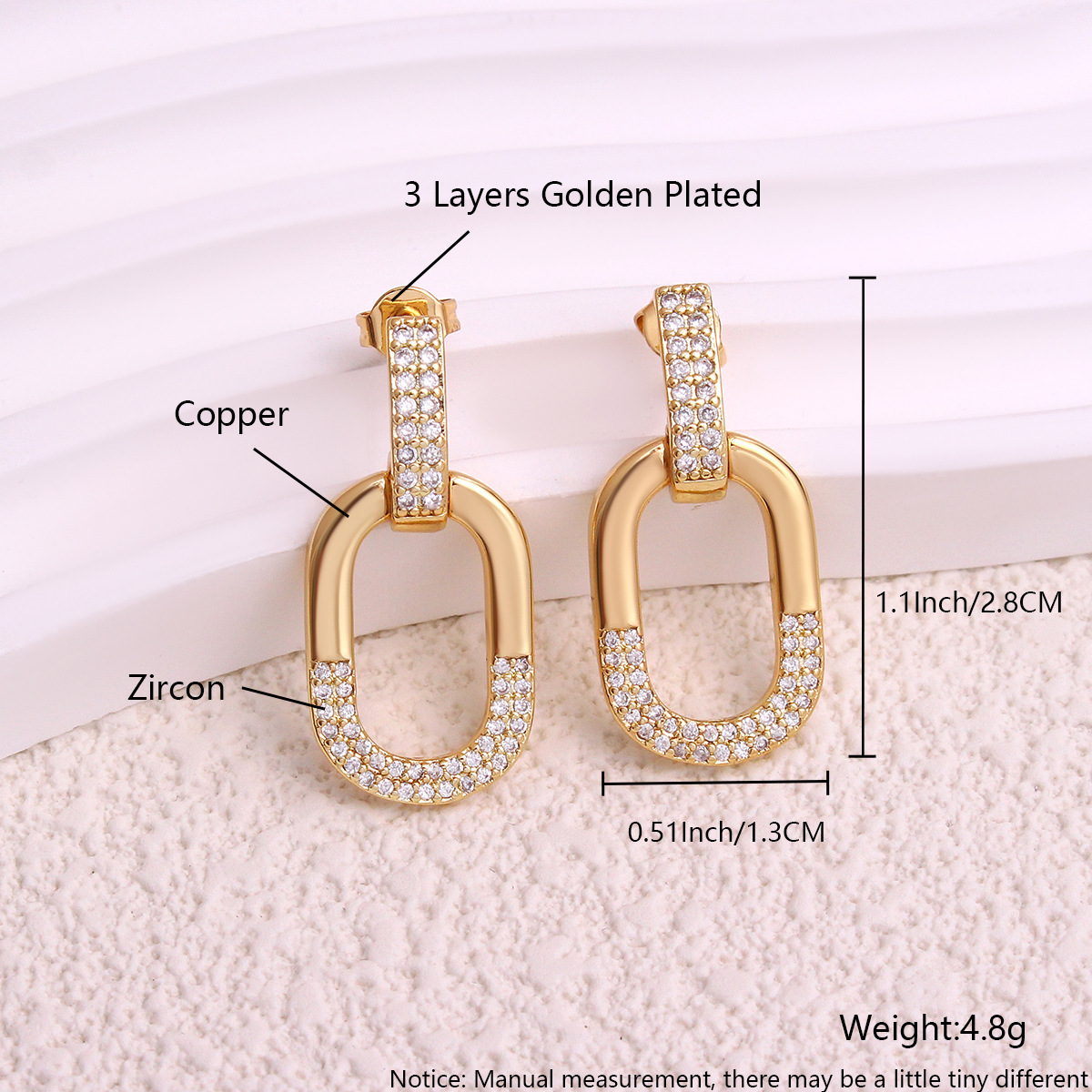 Champagne gold rectangular earrings ek10-4