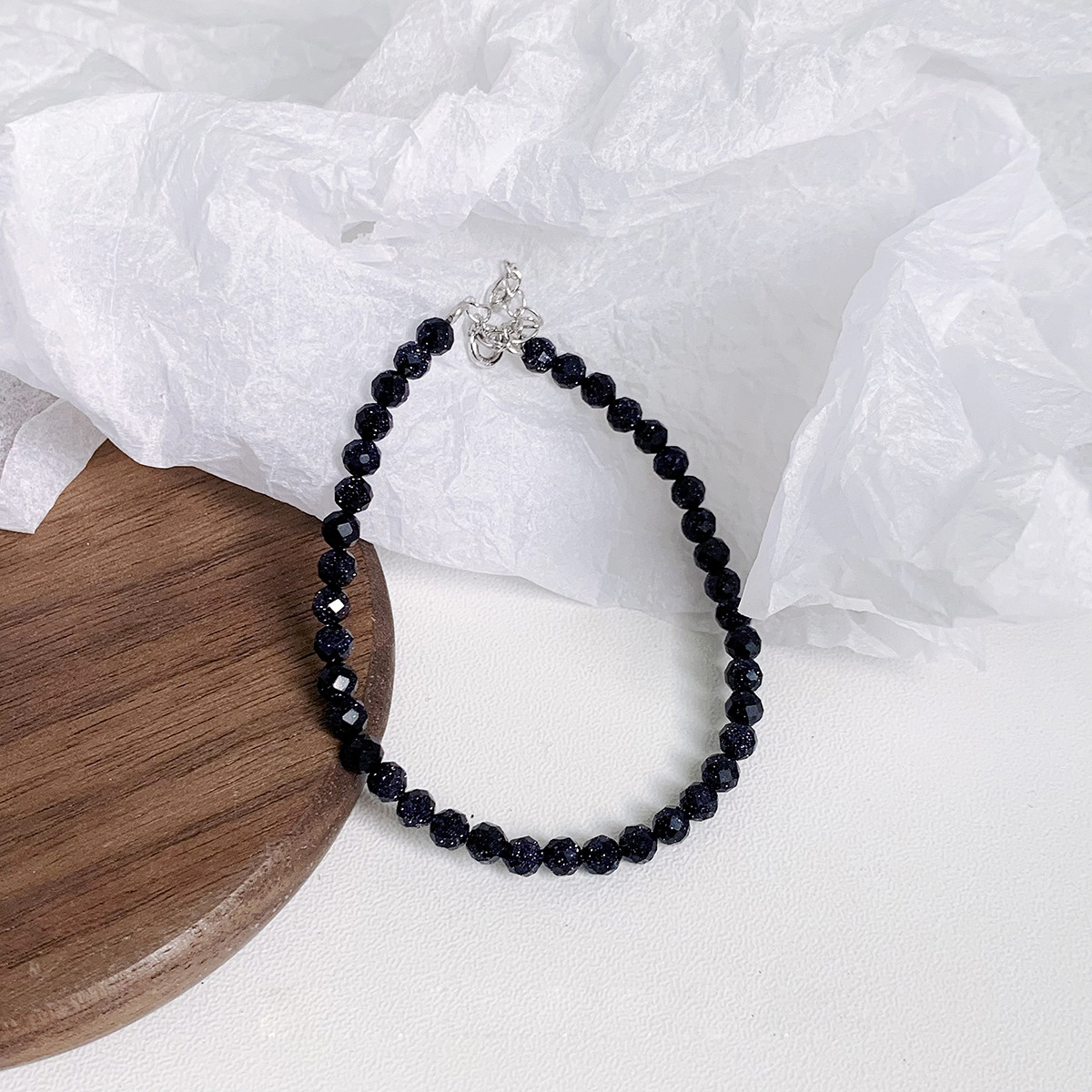 Faceted blue sand bead bracelet