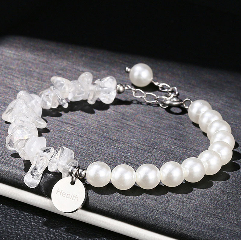 Natural white crystal stone shell pearl stainless steel bracelet