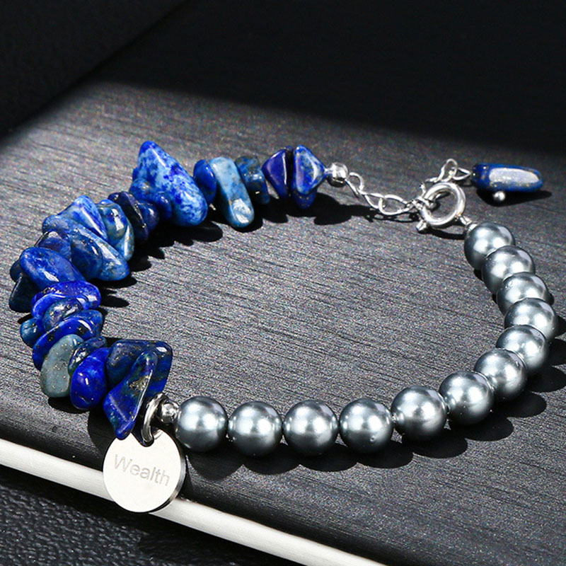 5A natural lapis lazuli stone stone shell pearl stainless steel bracelet