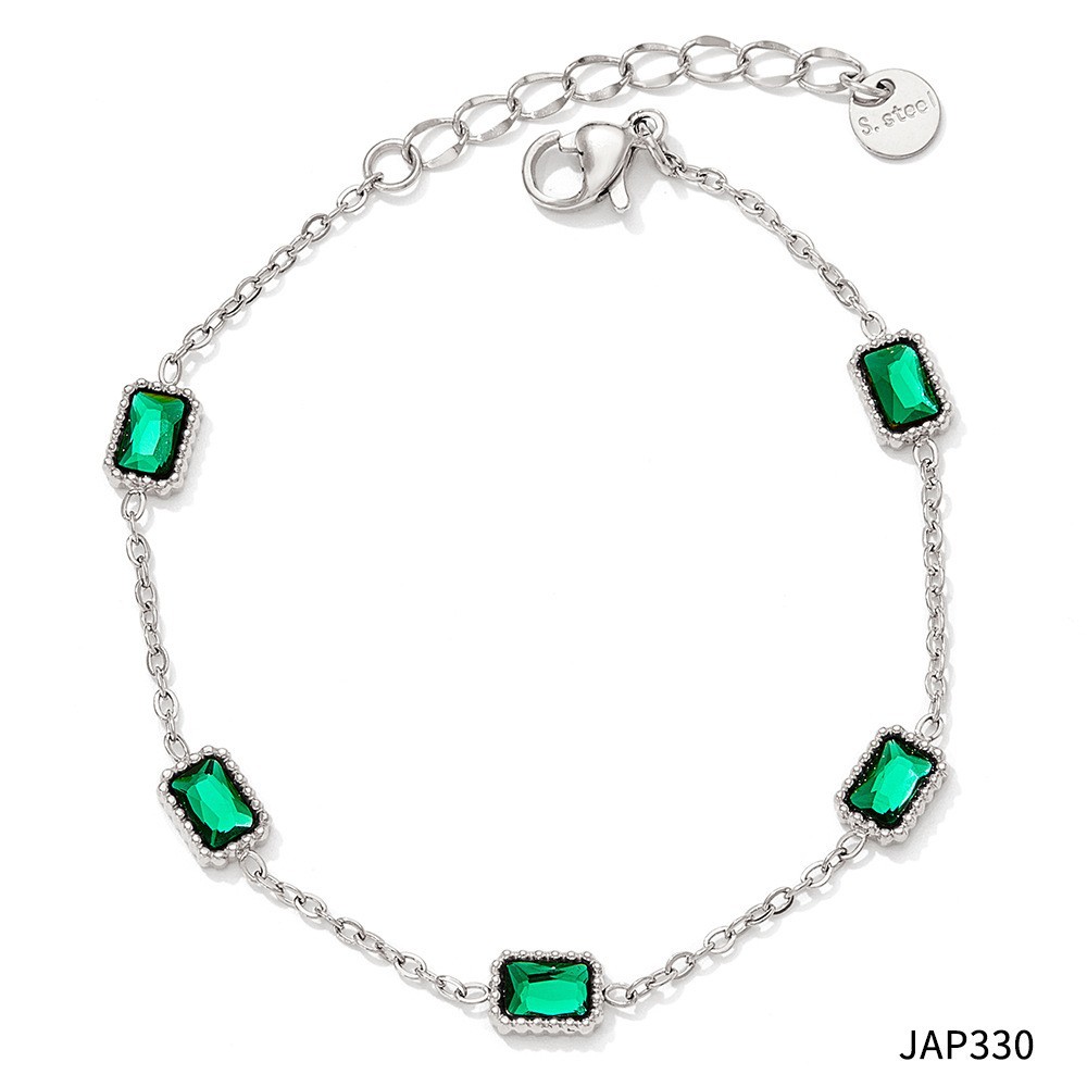 Green zirconium silver anklet A330