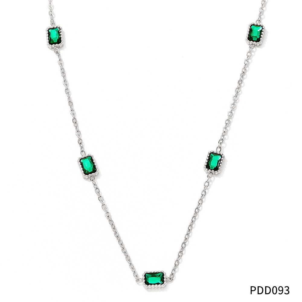 Green Zirconium silver Necklace D093