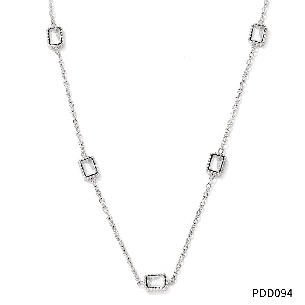 White Zirconium silver Necklace D094