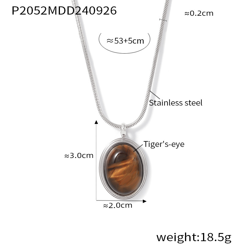 P2052-steel color tiger eye pendant necklace