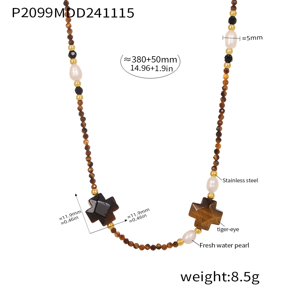 P2099-tiger eye freshwater pearl necklace