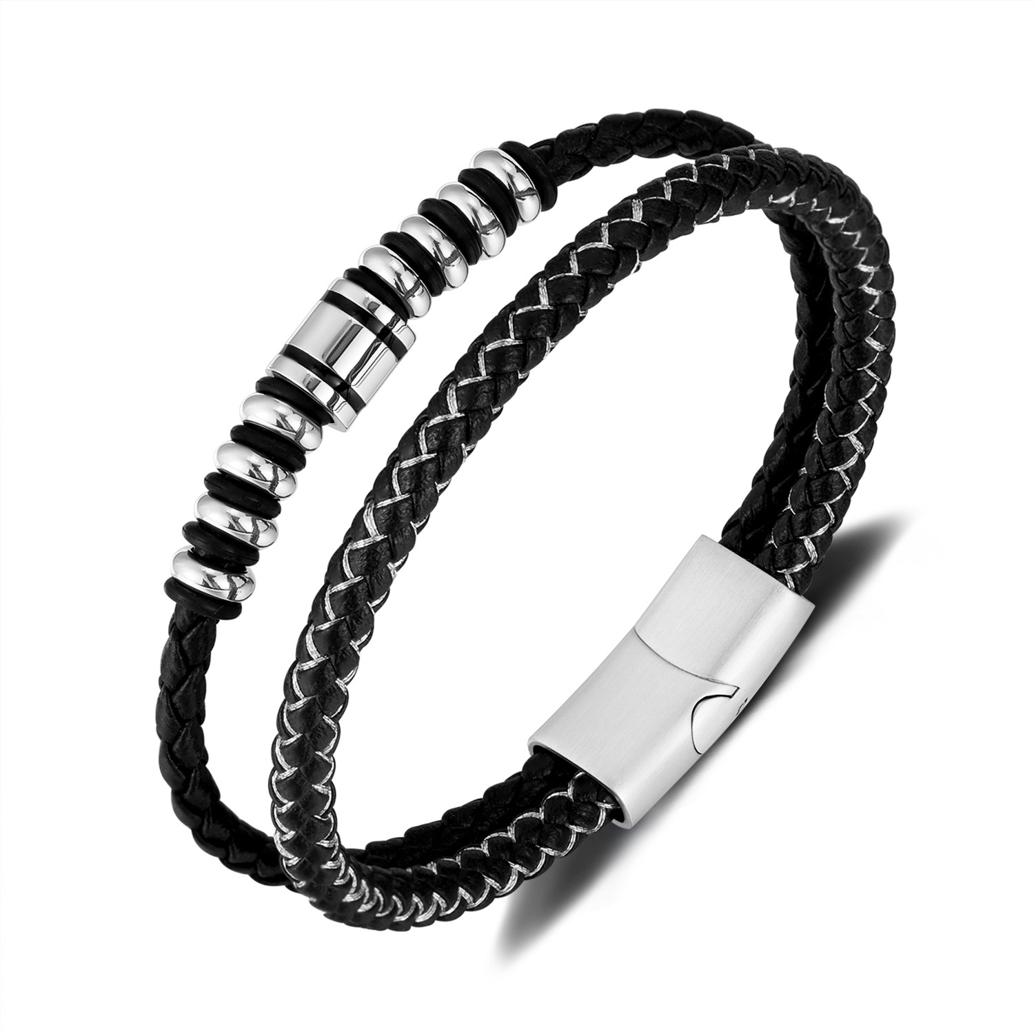 Ph1606b-leather bracelet steel color