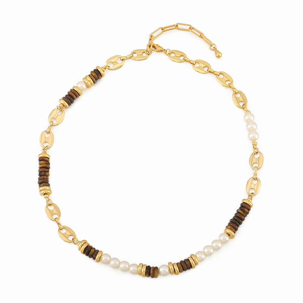 Natural tiger eye stone necklace [41+5.5cm]