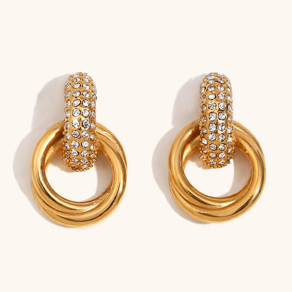 White zirconium ring stud earrings-gold