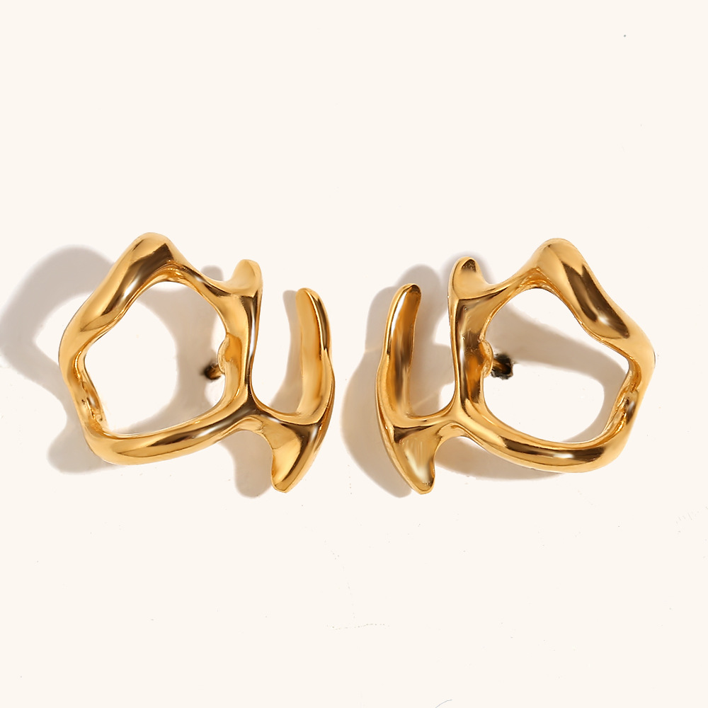 Symmetrical abstract mask stud earrings-gold