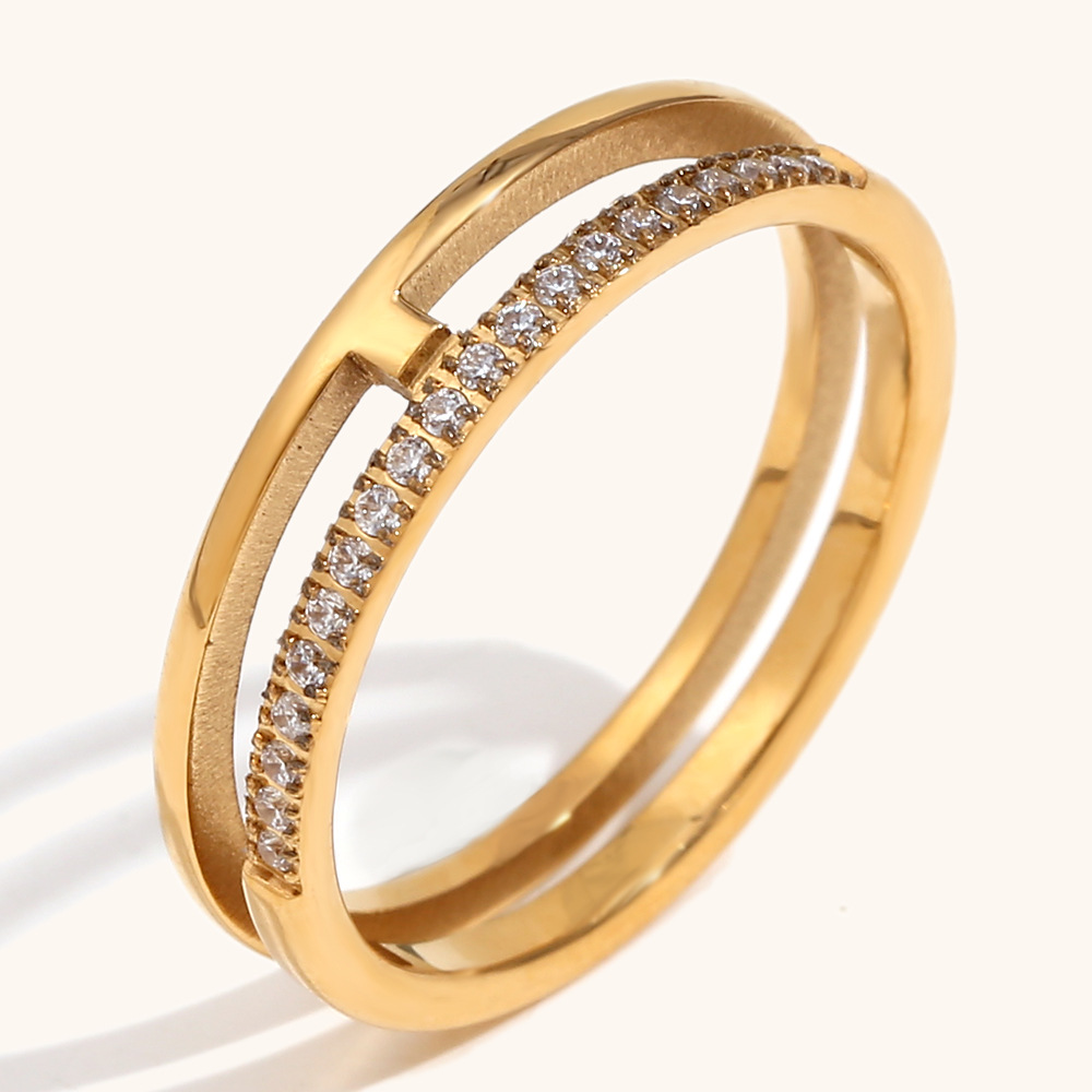 Simple double layer diamond ring-gold