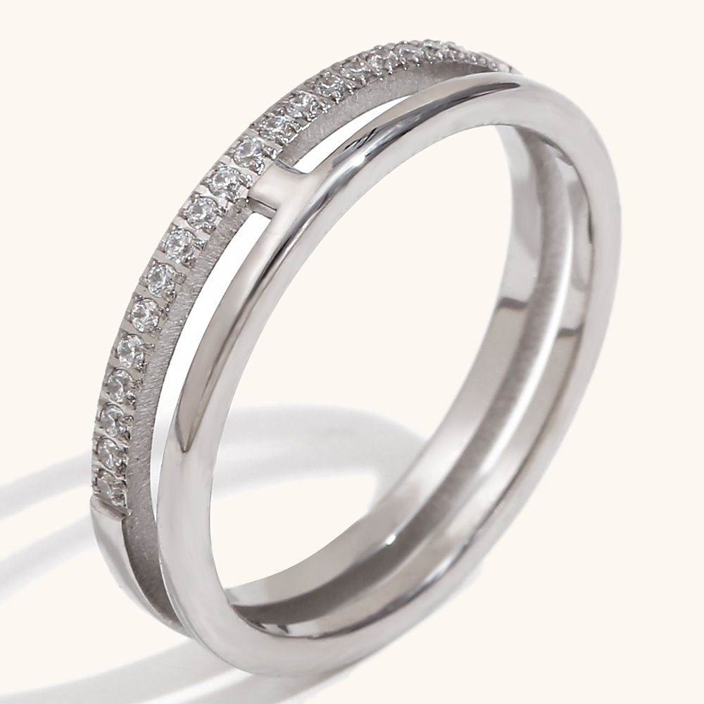 Simple double layer diamond ring-steel color