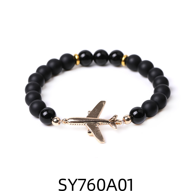 1 bright black stone Frosted Black Stone Golden airplane bracelet