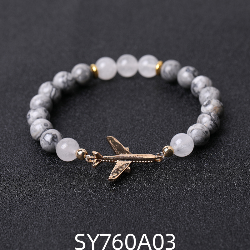 3 white stone map stone Golden airplane bracelet