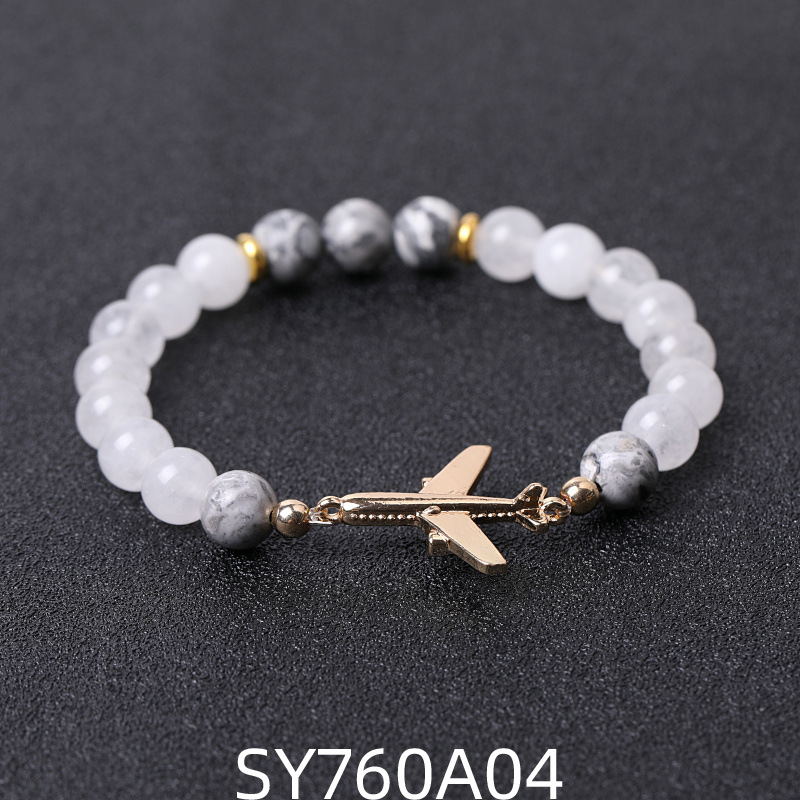 4 Map Stone white stone Golden airplane bracelet