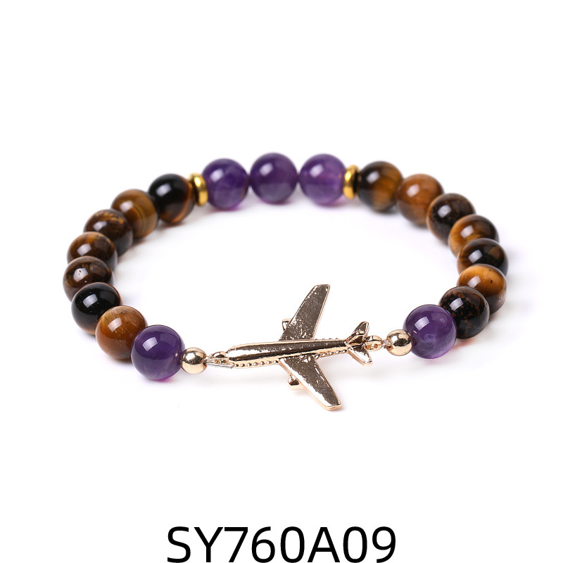 9 amethyst Tiger Eye Golden airplane bracelet