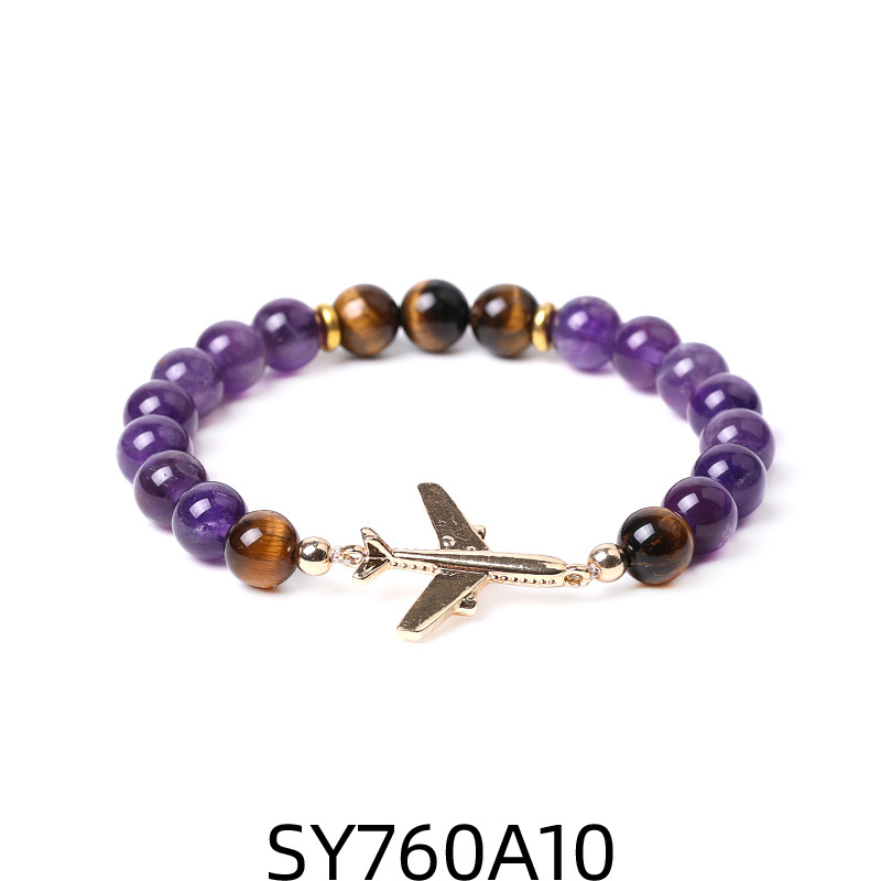 10 Tiger Eye amethyst Golden airplane bracelet