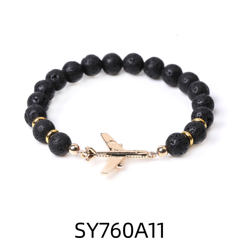 11 volcanic stone Golden airplane bracelet