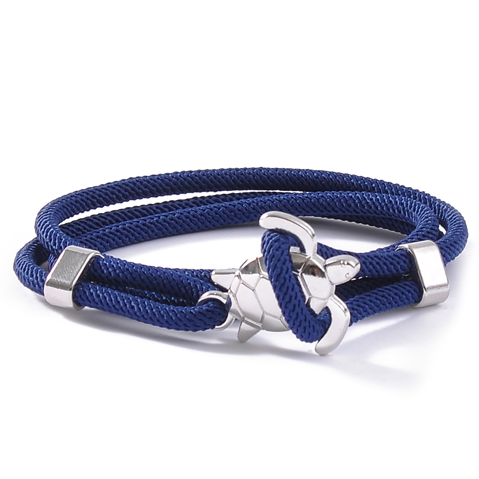 Navy blue rope silver turtle