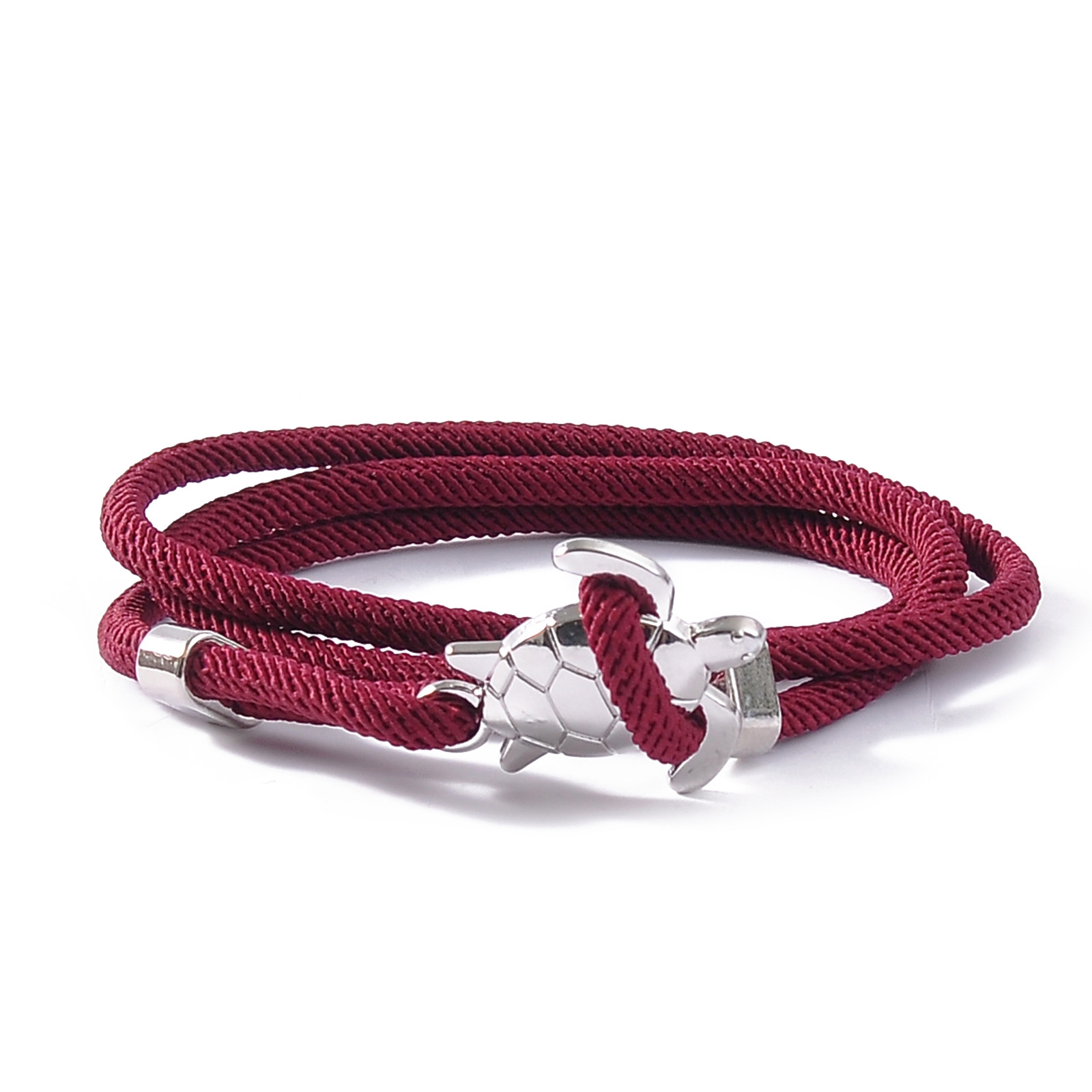 Burgundy rope silver turtle