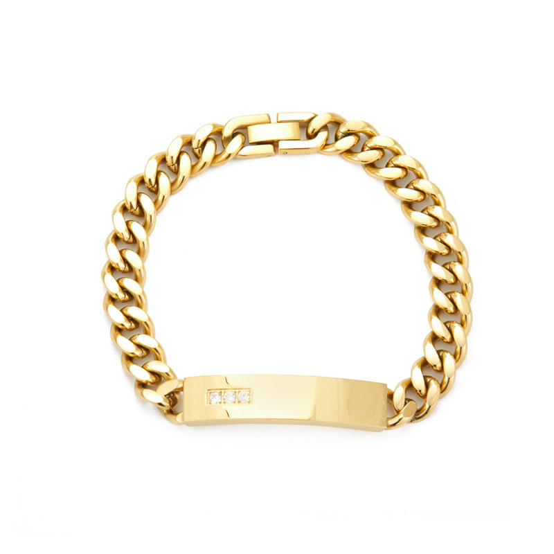 Bend Card Three Diamond Bracelet-Gold