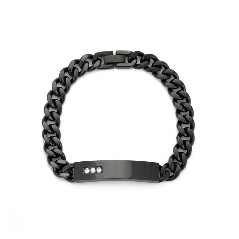 Bend Card Three Diamond Bracelet-Black