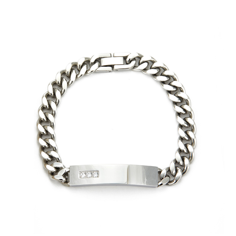 Bend three diamond bracelet-silver