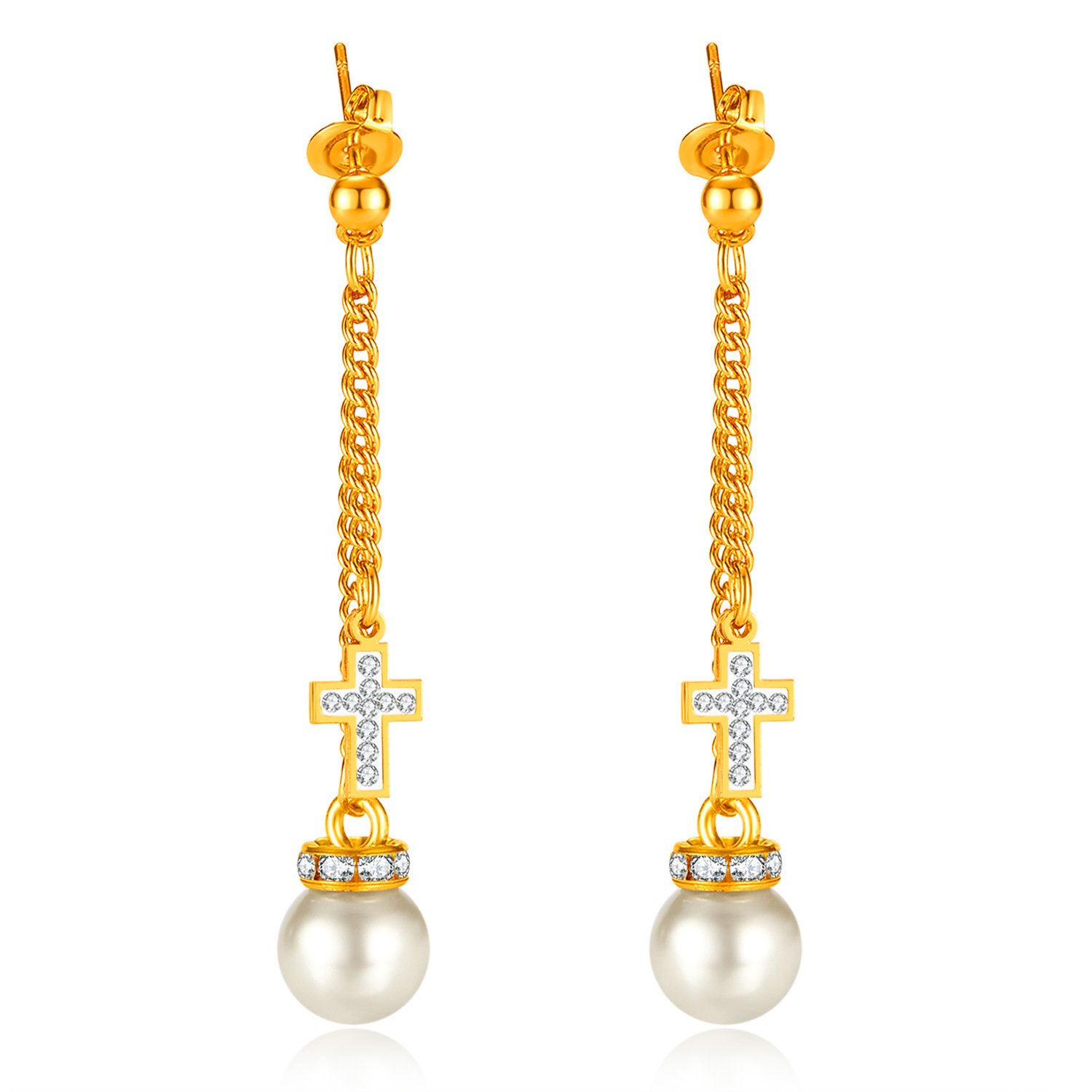 GE929-Steel Earrings Golden Cross