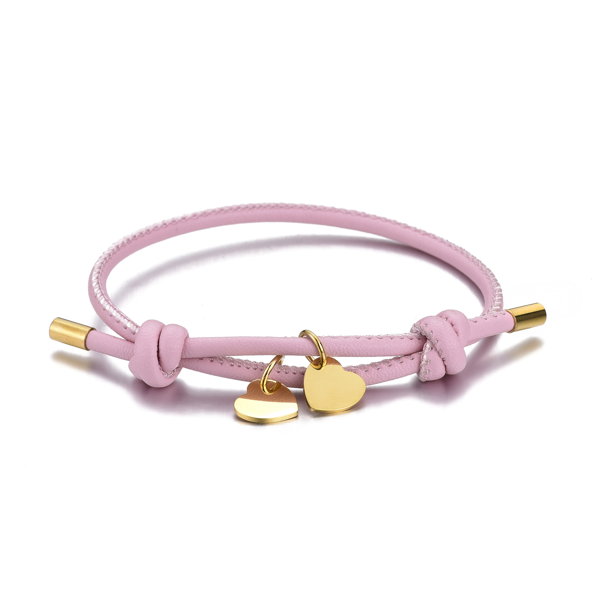 Pink leather rope Gold love pendant