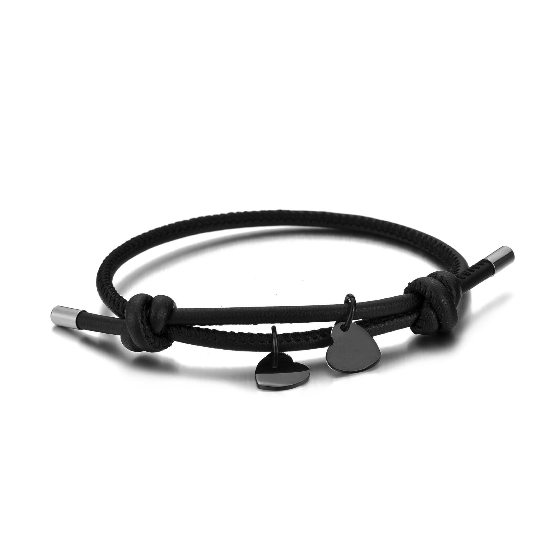 Black leather rope black love pendant