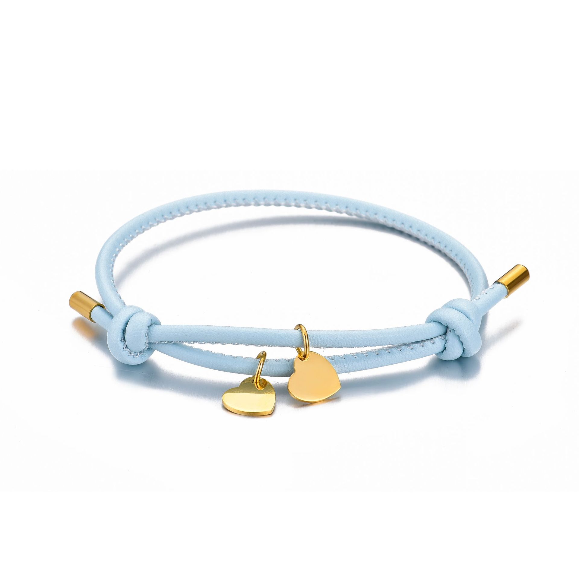 Sky blue leather rope Gold love pendant