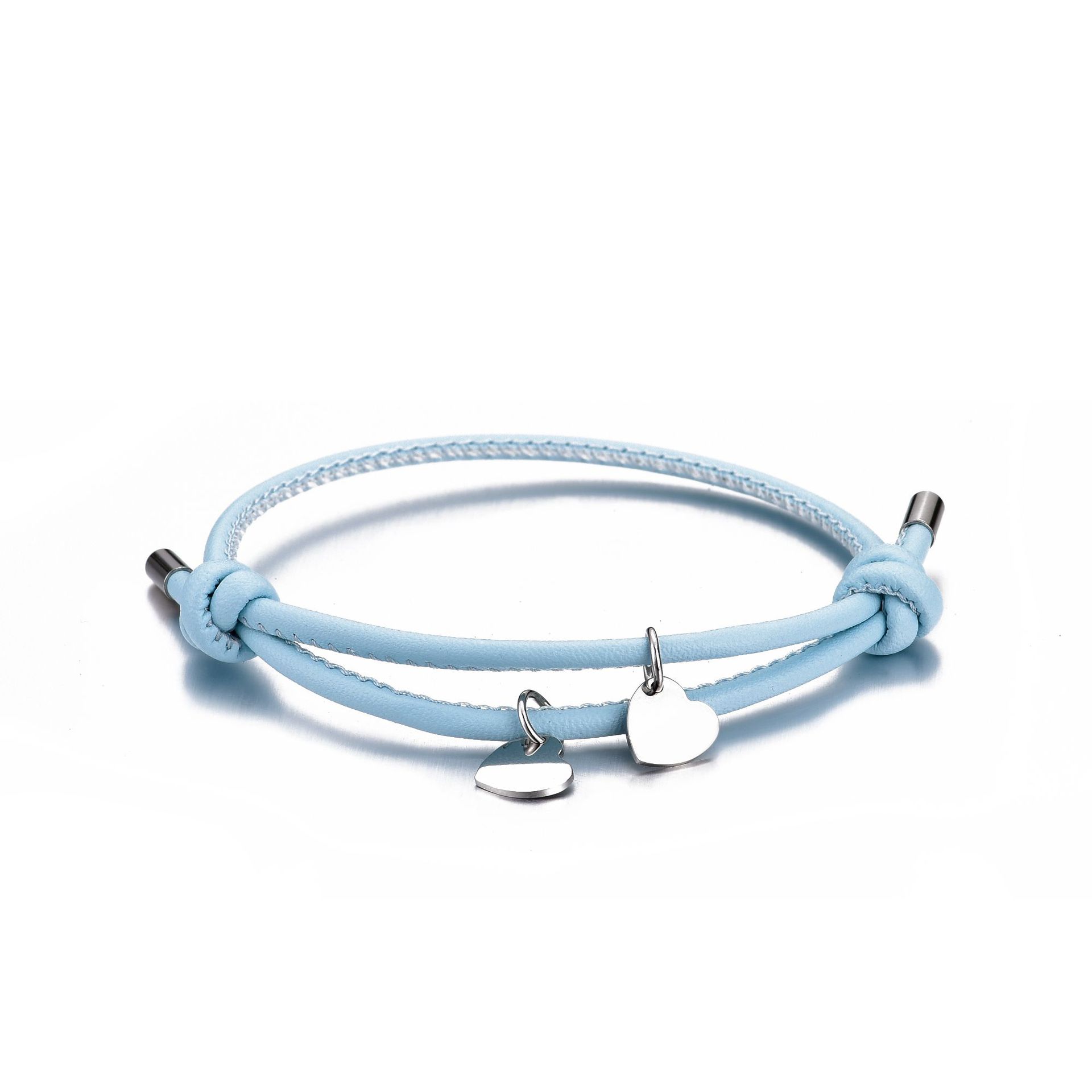 Sky blue leather rope silver love pendant