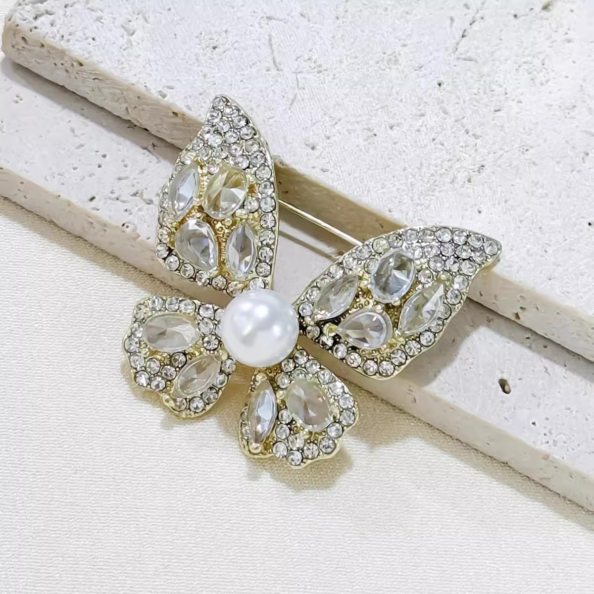 Gold diamond butterfly brooch