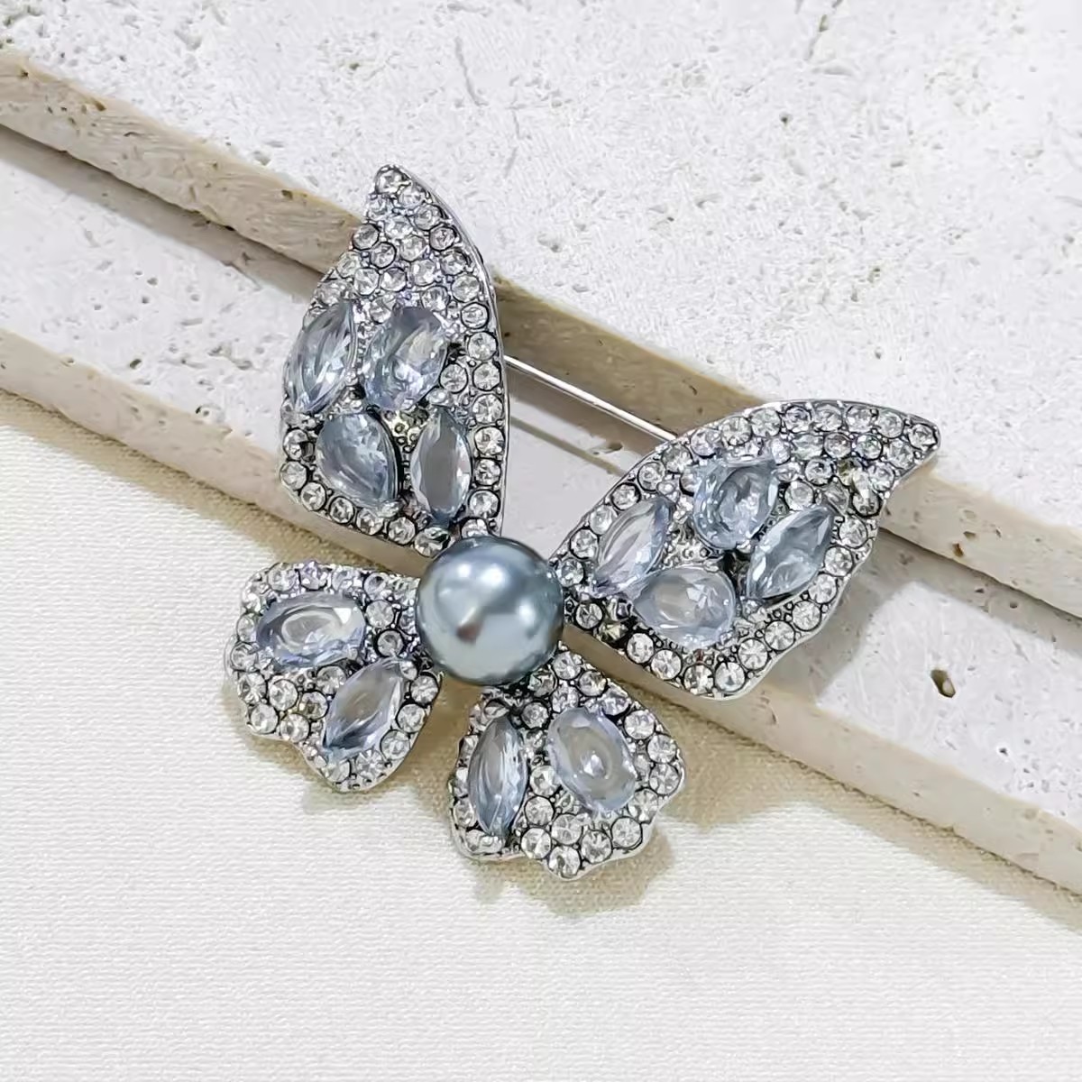 Silver diamond butterfly brooch